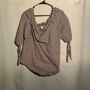 Women's Black & White Faded Glory Blouse – Off-Shoulder Style with Tie Sleeves